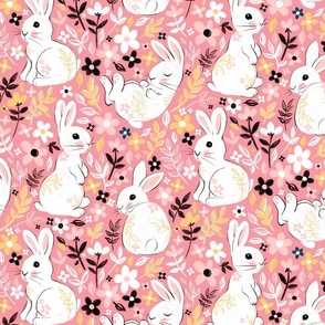 Marshmallow White Easter Bunnies on Candy Pink - large