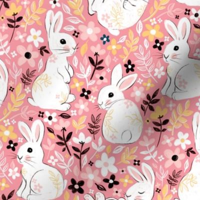 Marshmallow White Easter Bunnies on Candy Pink - medium