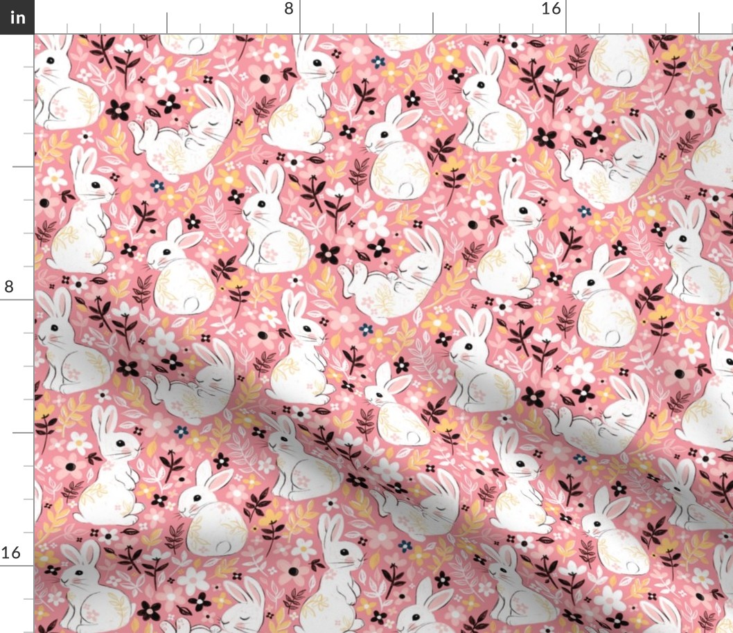 Marshmallow White Easter Bunnies on Candy Pink - medium