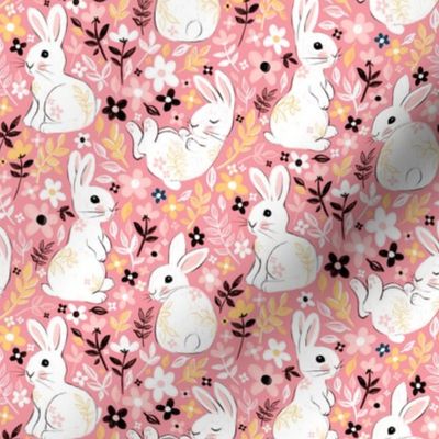 Marshmallow White Easter Bunnies on Candy Pink - small