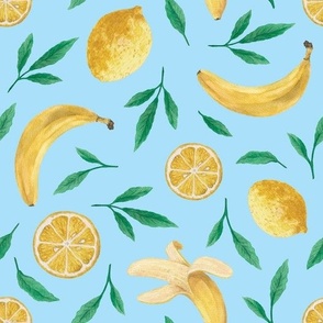 Yellow tropical fruit (large scale, blue background)