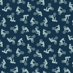 (small scale) BMX bikers - Bicycle Motocross - sports bicycle -  blue on navy  - LAD21