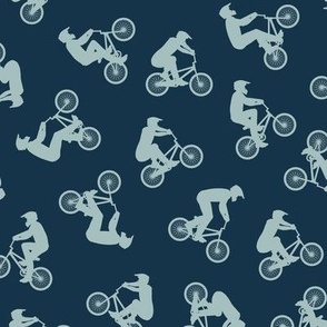 BMX bikers - Bicycle Motocross - sports bicycle -  blue on navy  - LAD21