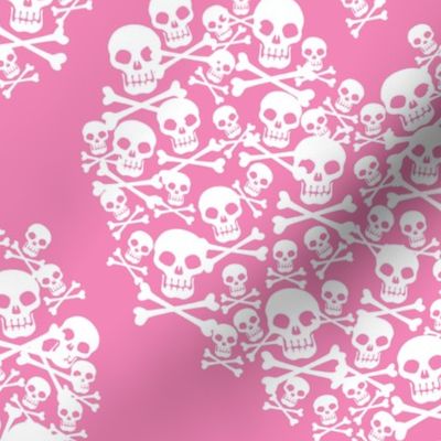 Skull Heart Large White On Pink