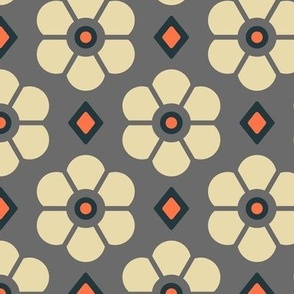 Geometric flowers, grey / 0156