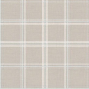 Windowpane Plaid - Greige w/ Light Blue Accent, Small Scale