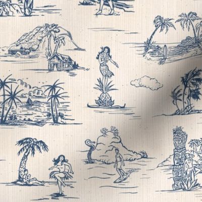 VINTAGE HAWAIIAN PARADISE - BLUE ON OFF-WHITE