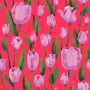 Watercolor Tulips Red