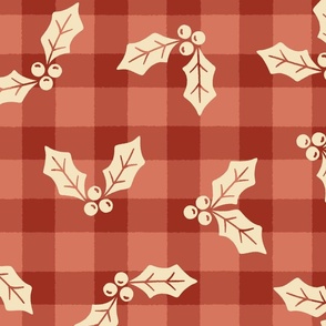 Christmas Holly on Red Plaid 