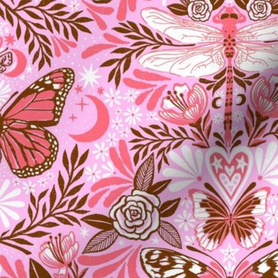 maximalist magic butterflies - lavender, coral, brown