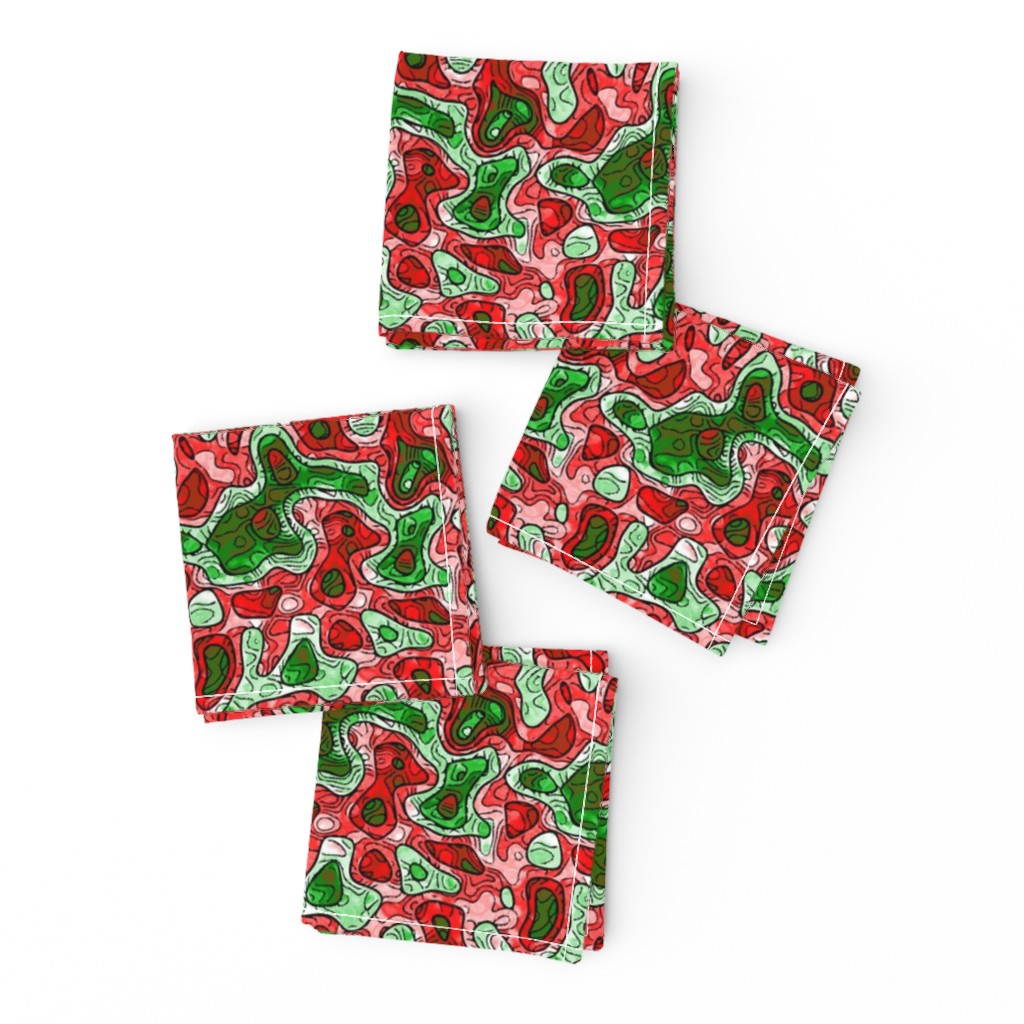 Squiggly Groovy Retro Bright Red and Green Abstract Christmas Blobs