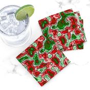 Squiggly Groovy Retro Bright Red and Green Abstract Christmas Blobs