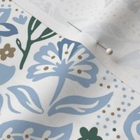 Victorian Blue Flora Damask Wallpaper