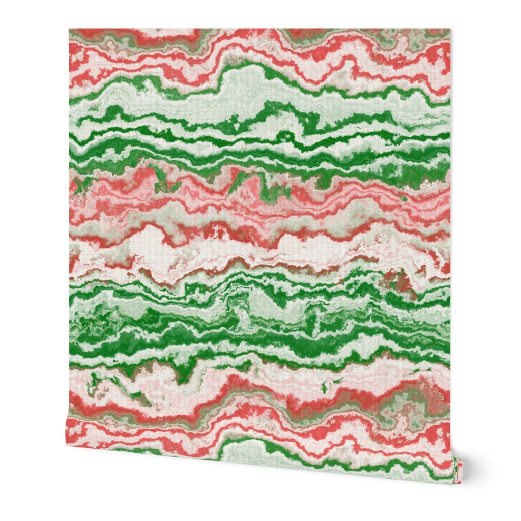 Groovy Boho Squiggly Swirly Red and Green Christmas Marble Stripes