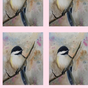 Chickadee on branch fabric panel