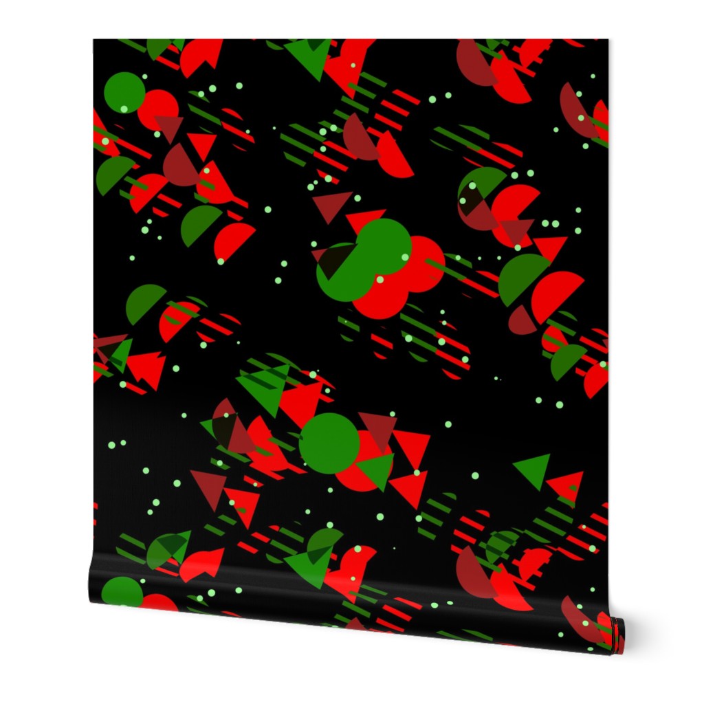 Groovy Trippy Mod Retro Bold Red and Green Christmas Abstract