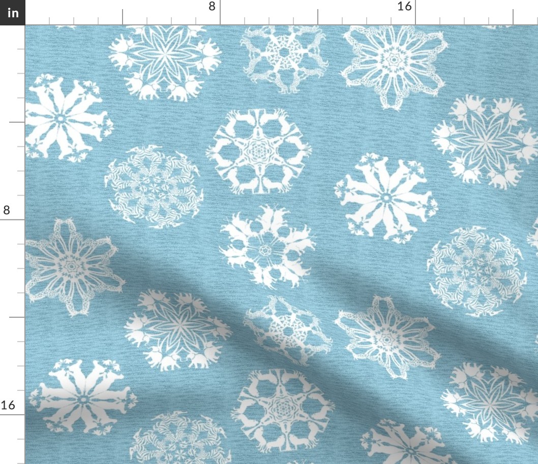 African Animal Snowflakes on Visually Textured Sky Blue