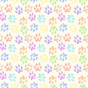 pastel watercolor rainbow large breed  dog paw prints