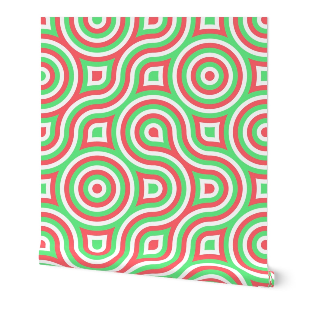 Funky Mod Retro Bright Red and Green Christmas Truchet Pattern