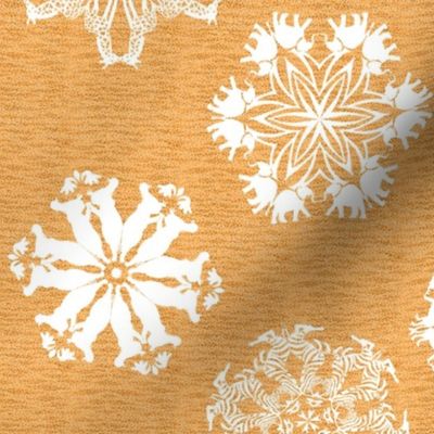 African Animal Snowflakes on Visually Textured Orange