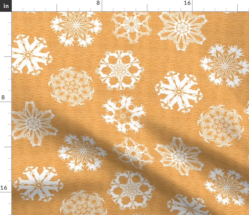 African Animal Snowflakes on Visually Textured Orange