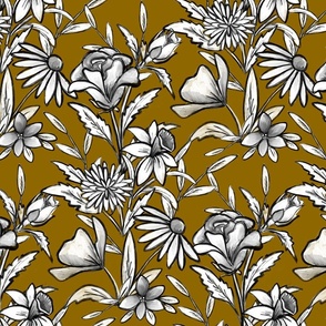 Floral toile Mustard