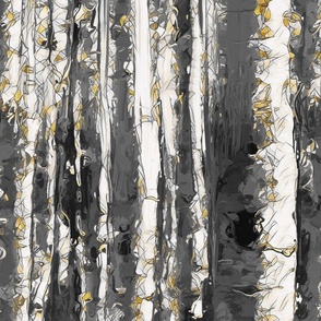 Birch trees with golden leaves abstract