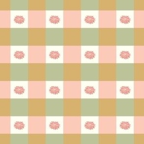 Gingham Peach Green Floral - Sm Scale