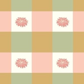 Gingham Peach Green Floral Lrg Scale-perc