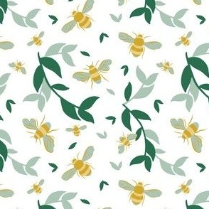 Bees & Leaves // Mustard & Mint on White