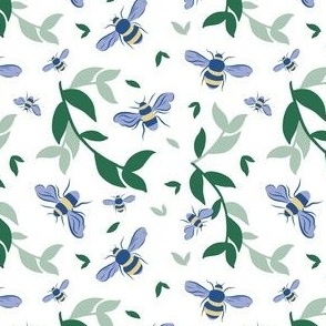 Bees & Leaves // Blueberry on White