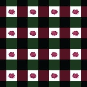 Gingham Burgundy Green Floral Sm Scale