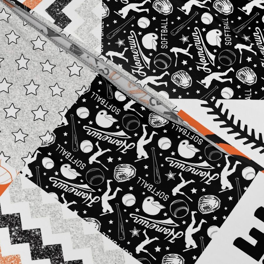 Volleyball/Softball//Orange&Black - Wholecloth Cheater Quilt