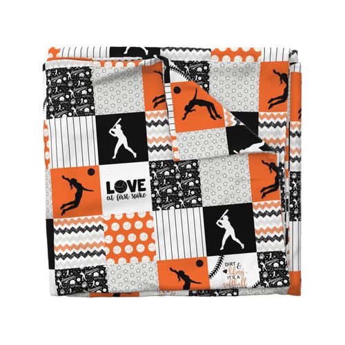 Volleyball/Softball//Orange&Black - Wholecloth Cheater Quilt