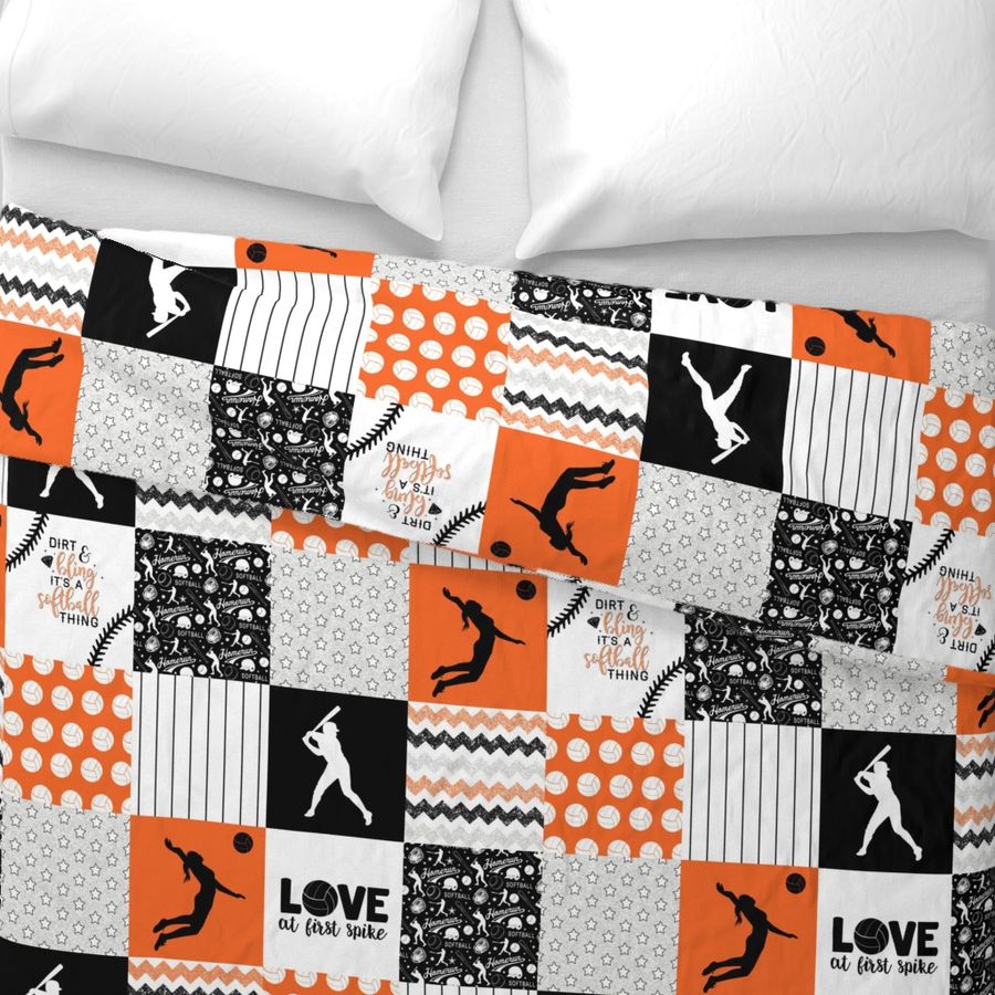 Volleyball/Softball//Orange&Black - Wholecloth Cheater Quilt