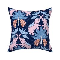 elephants/pink on dark blue/large