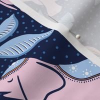 elephants/pink on dark blue/large