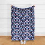 elephants/pink on dark blue/large