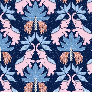 elephants/pink on dark blue/large