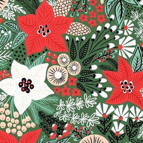 Christmas Florals Green Large