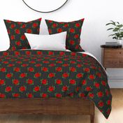 Mid-century modern retro Tattoo roses red green polka dots