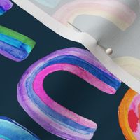 Watercolor Rainbows on Navy - medium