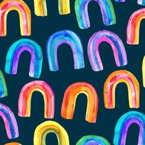 Watercolor Rainbows on Navy - medium
