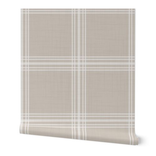 Windowpane Plaid - Greige, Large Scale Wallpaper | Spoonflower