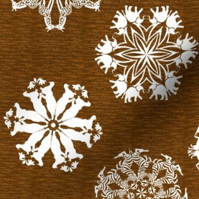 African Animal Snowflakes on Visually Textured Brown