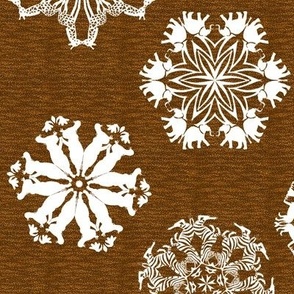 African Animal Snowflakes on Visually Textured Brown