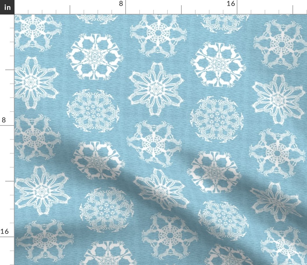 African Lion Leopard Zebra and Giraffe Snowflakes on Visually Textured Sky Blue