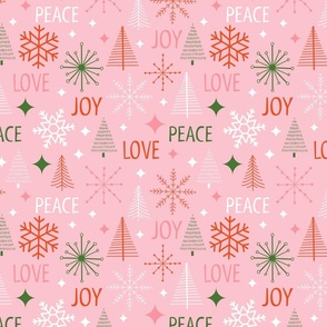Love Peace Joy Pink Christmas Tree Abstract Stars Snowflakes-pink