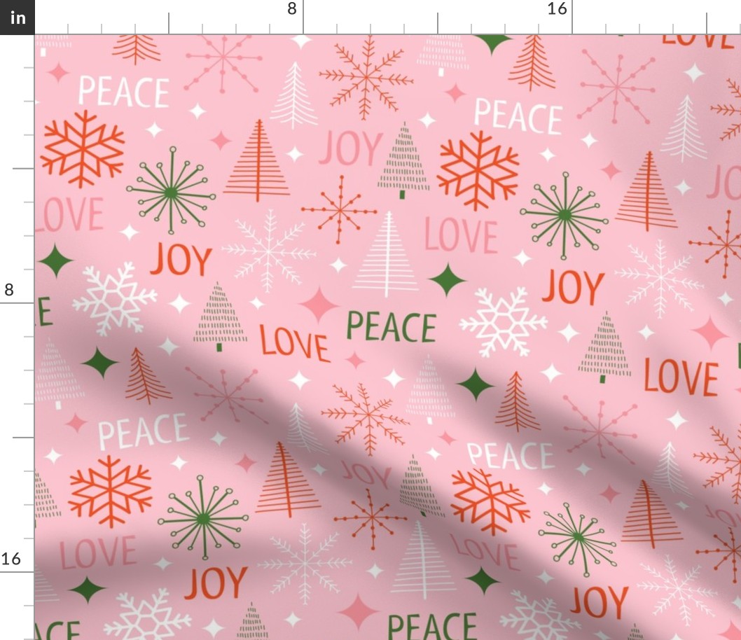 Love Peace Joy Pink Christmas Tree Abstract Stars Snowflakes-pink