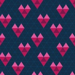 Navy and Pink Abstract Geometric Hearts